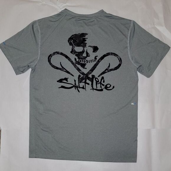 Salt Life Skull and Hook Camo Short Sleeve SLX UV Performance Pocket Tee Size M - Picture 1 of 7